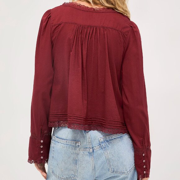 Free People 100% Cotton Lace Crochet Burgundy Red Blouse - Picture 2 of 4